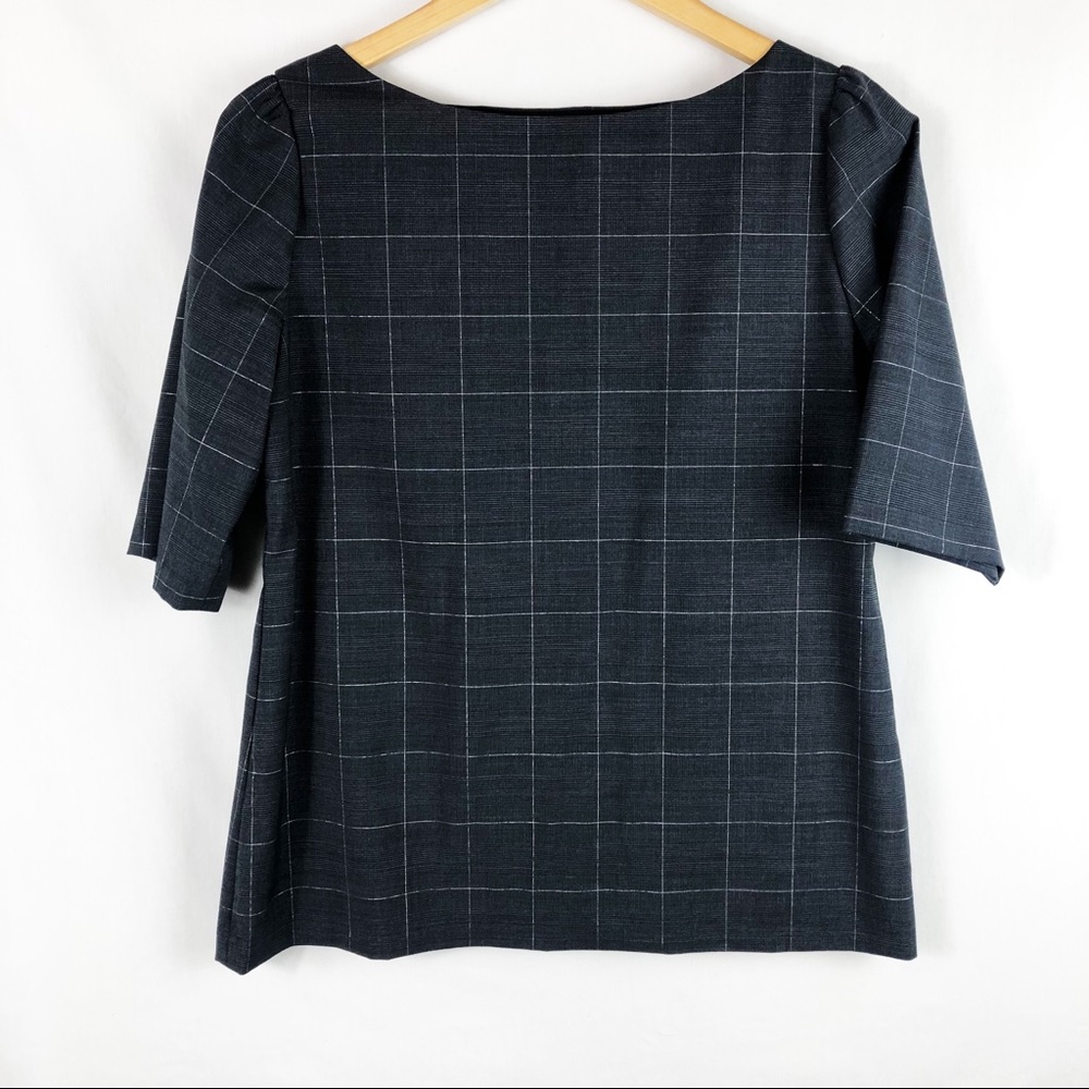 Banana Republic Plaid Wool Lurex Blouse | Gray w/Silver Threading | Sz Small